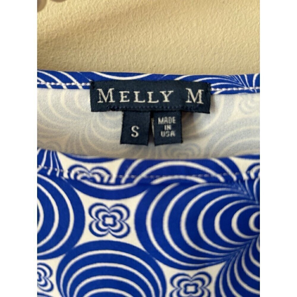Melly M Womens Size Small Blue White Floral Top 3/4 Sleeve Stretch - Picture 4 of 5